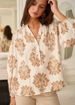 Motus Boutique Chemises & Blouses^Blouse Manel ImpriméFondBeige-BlouseManel