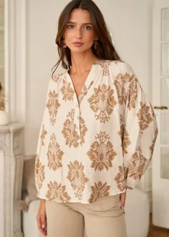 Motus Boutique Chemises & Blouses^Blouse Manel ImpriméFondBeige-BlouseManel