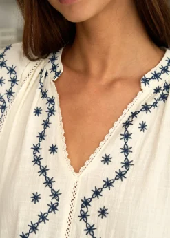 Motus Boutique Chemises & Blouses^Blouse Romane EcruMarine-BlouseRomane