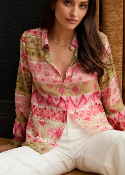 Motus Boutique Chemises & Blouses^Chemise Denise MotifRoseKaki-ChemiseDenise