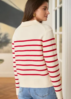 Motus Boutique Mailles^Gilet Gaetane RayéEcruRouge-GiletGaetane