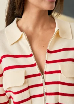Motus Boutique Mailles^Gilet Gaetane RayéEcruRouge-GiletGaetane