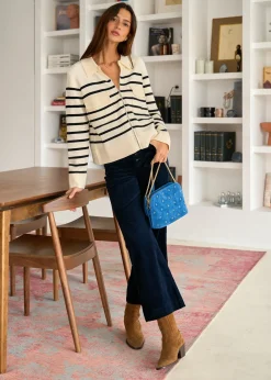 Motus Boutique Mailles^Gilet Gaetane RayéEcruNoir-GiletGaetane