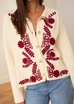 Motus Boutique Mailles^Gilet Livia EcruBordeaux-GilietLivia