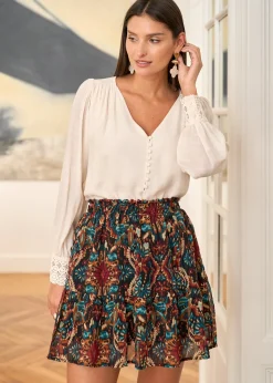 Motus Boutique Jupes & Shorts^Jupe Lou MotifCamelVertNoir-JupeLou