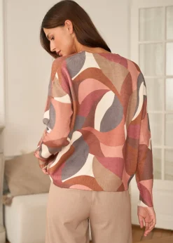 Motus Boutique Mailles^Pull Noa ImpriméRoseCamelRouille-PullNoa