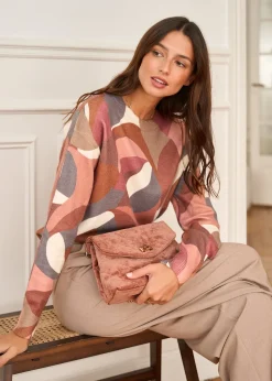 Motus Boutique Mailles^Pull Noa ImpriméRoseCamelRouille-PullNoa