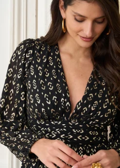 Motus Boutique Robes^Robe Diane ImpriméNoirDoré-RobeDiane