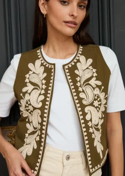Motus Boutique Vestes & Manteaux^Veste Saphia KakiEcru-GiletSaphia